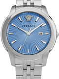 Versace V-Urban Light Blue Dial Silver Steel Strap Watch for Men - VELQ00419
