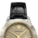 Versace Univers Beige Dial Black Leather Strap Watch for Men - VEBK00218