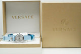 Versace V Flare Silver Dial Blue Leather Strap Watch for Women - VEBN00118