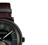 Versace V-Circle Manifesto Black Dial Maroon Leather Strap Watch for Men - VBQ040017