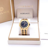 Versace Chain Reaction Quartz Black Dial Two Tone Steel Strap Watch for Men - VEDY00619