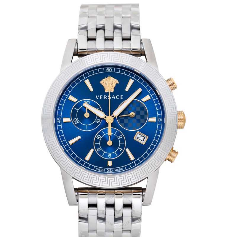 Versace Sport Tech Chronograph Blue Dial Silver Steel Strap Watch 