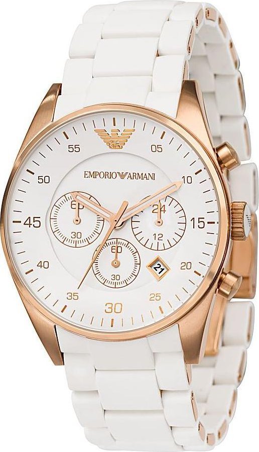 Emporio Armani Sportivo Chronograph White Dial White Rubber Strap Watch For Men - AR5919