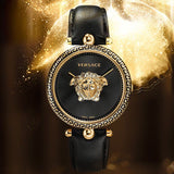 Versace Palazzo Empire Black Dial Black Leather Strap Watch for Women - VCO020017