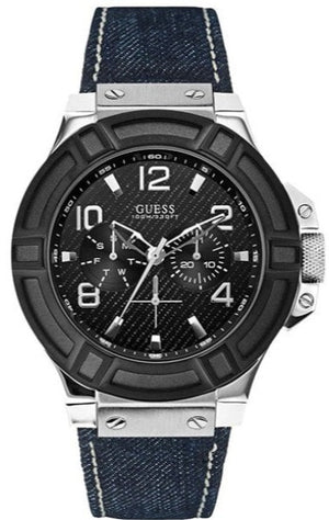 Guess Indovina Quartz Black Dial Black Leather Strap Watch For Men - W0040G9