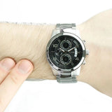 Guess Exec Chronograph Quartz Black Dial Silver Steel Strap Watch For Men - W0075G1