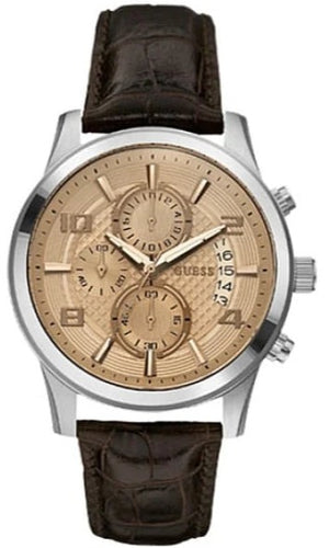 Guess Exec Chronograph Quartz Gold Dial Brown Leather Strap Watch for Men - W0076G3