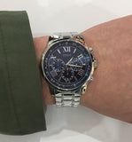 Guess Horizon Chronograph Quartz Blue Dial Silver Steel Strap Watch for Men - W0379G3