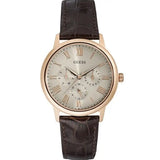 Guess Wafer Quartz Beige Dial Brown Leather Strap Watch For Men - W0496G1