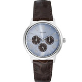 Guess Wafer Analog Blue Dial Brown Leather Strap Watch For Men - W0496G2