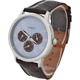 Guess Wafer Analog Blue Dial Brown Leather Strap Watch For Men - W0496G2