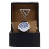 Guess Wafer Chronograph Quartz Blue Dial Blue Leather Strap Watch For Men - W0496G3