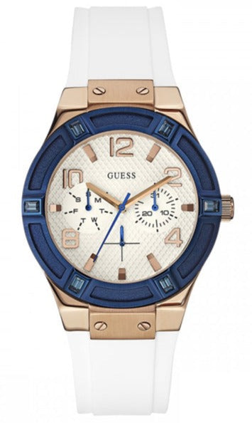 【本日特価】 Rubber White Dial White Setter Jet Guess Strap Women for Watch その他