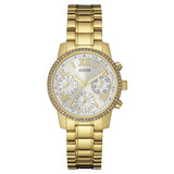 Guess Mini Sunrise Diamonds Silver Dial Gold Steel Strap Watch for Women - W0623L3