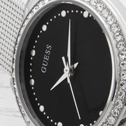 Guess Chelsea Crystals Black Dial Silver Mesh Bracelet Watch For Women  - W0647L5