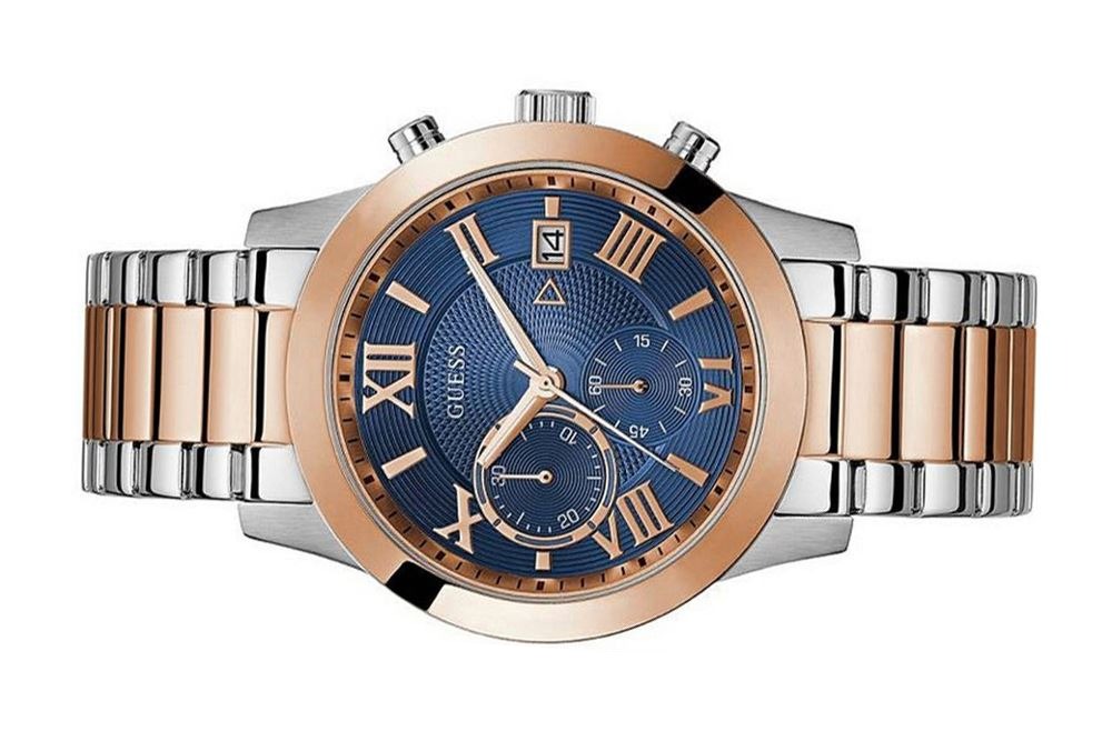 Guess Atlas Chronograph Blue Dial Two Tone Steel Strap Watch for Men