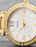 Guess Park Ave South Analog White Dial Gold Steel Strap Watch For Women - W0767L2