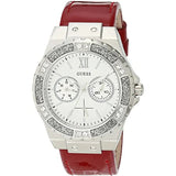 Guess Limelight Quartz Diamonds White Dial Red Leather Strap Watch For Women - W0775L11