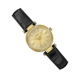 Guess Park Avenue Quartz Gold Dial Black Leather Strap Watch For Women - W0838L1