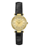 Guess Park Avenue Quartz Gold Dial Black Leather Strap Watch For Women - W0838L1