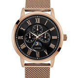 Guess Delancy Black Dial Rose Gold Mesh Bracelet Watch for Men - W0871G5