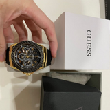 Guess Legacy Black Dial Black Rubber Strap Watch for Men - W1049G5