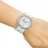 Guess Wanderlust Crystals Silver Dial White Rubber Strap Watch for Women - W1059L1