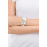 Guess Wanderlust Crystals Silver Dial White Rubber Strap Watch for Women - W1059L1