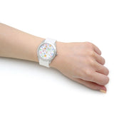 Guess Wanderlust Crystals Silver Dial White Rubber Strap Watch for Women - W1059L1