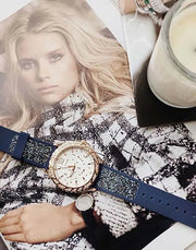 Guess Swirl Analog Quartz White Dial Blue Rubber Strap Watch for Women - W1096L4