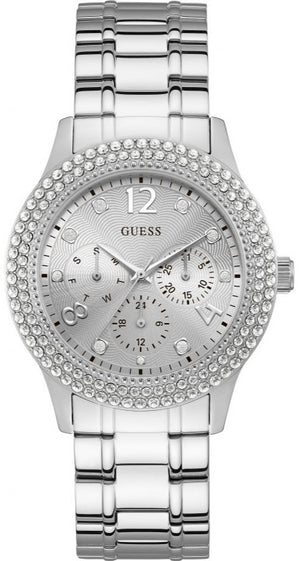 Guess Bedazzle Diamonds Silver Dial Silver Steel Strap Watch For Women - W1097L1