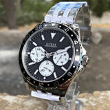 Guess Odyssey Black Dial Silver Steel Strap Watch For Men - W1107G1