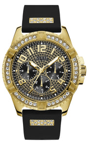 Guess Frontier Crystals Black Dial Black Silicone Strap Watch For Men - W1132G1