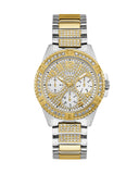 Guess Frontier Chronograph Crystals Gold Dial Two Tone Steel Strap Watch For Women - W1156L5