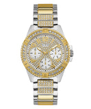 Guess Frontier Chronograph Crystals Gold Dial Two Tone Steel Strap Watch For Women - W1156L5