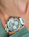 Guess Frontier Diamonds Silver Dial White Rubber Strap Watch For Women - W1160L4