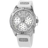 Guess Frontier Diamonds Silver Dial White Rubber Strap Watch For Women - W1160L4