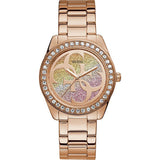 Guess G Twist Diamonds Rose Gold Dial Rose Gold Steel Strap Watch For Women - W1201L3