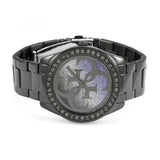 Guess G Twist Diamonds Purple Dial Black Steel Strap Watch For Women - W1201L4