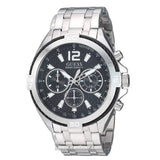 Guess Surge Chronograph Black Dial Silver Steel Strap Watch for Men - W1258G1