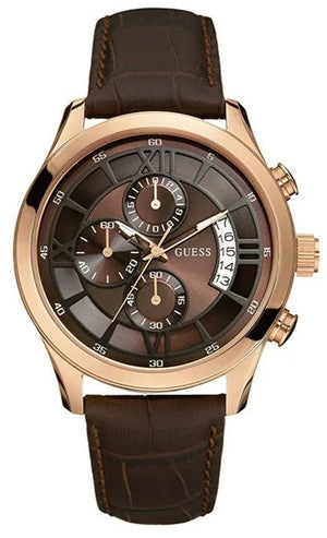 Guess Analog Chronograph Brown Dial Brown Leather Strap Watch For Men - W14052G2