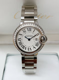 Cartier Ballon Bleu De Cartier Diamonds White Dial Silver Steel Strap Watch for Women - W4BB0015