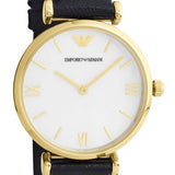Emporio Armani Gianni T-Bar Quartz Mother of Pearl Dial Black Leather Strap Watch For Women - AR1910