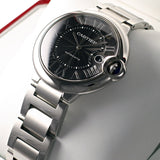 Cartier Ballon Bleu de Cartier Black Dial Silver Steel Strap Watch for Men - W6920042