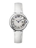 Cartier Ballon Bleu De Cartier Silver Dial White Leather Strap Watch for Women - W6920086