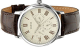 Guess Wafer Quartz White Dial Brown Leather Strap Watch For Men - W70016G2