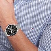 Tommy Hilfiger Jordan Chronograph Black Dial Silver Mesh Strap Watch For Men - 1792092