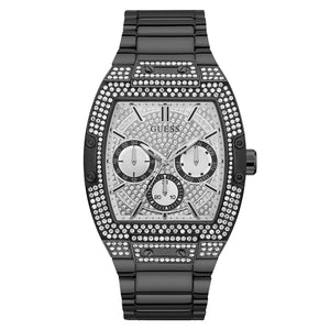 Guess Phoenix Multifunction Crystals Silver Dial Black Steel Strap Watch For Men - GW0094G3