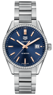 Tag Heuer Carrera Quartz Diamonds Blue Dial Silver Steel Strap Watch for Women - WAR1114.BA0601