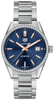 Tag Heuer Carrera Quartz Diamonds Blue Dial Silver Steel Strap Watch for Women - WAR1114.BA0601